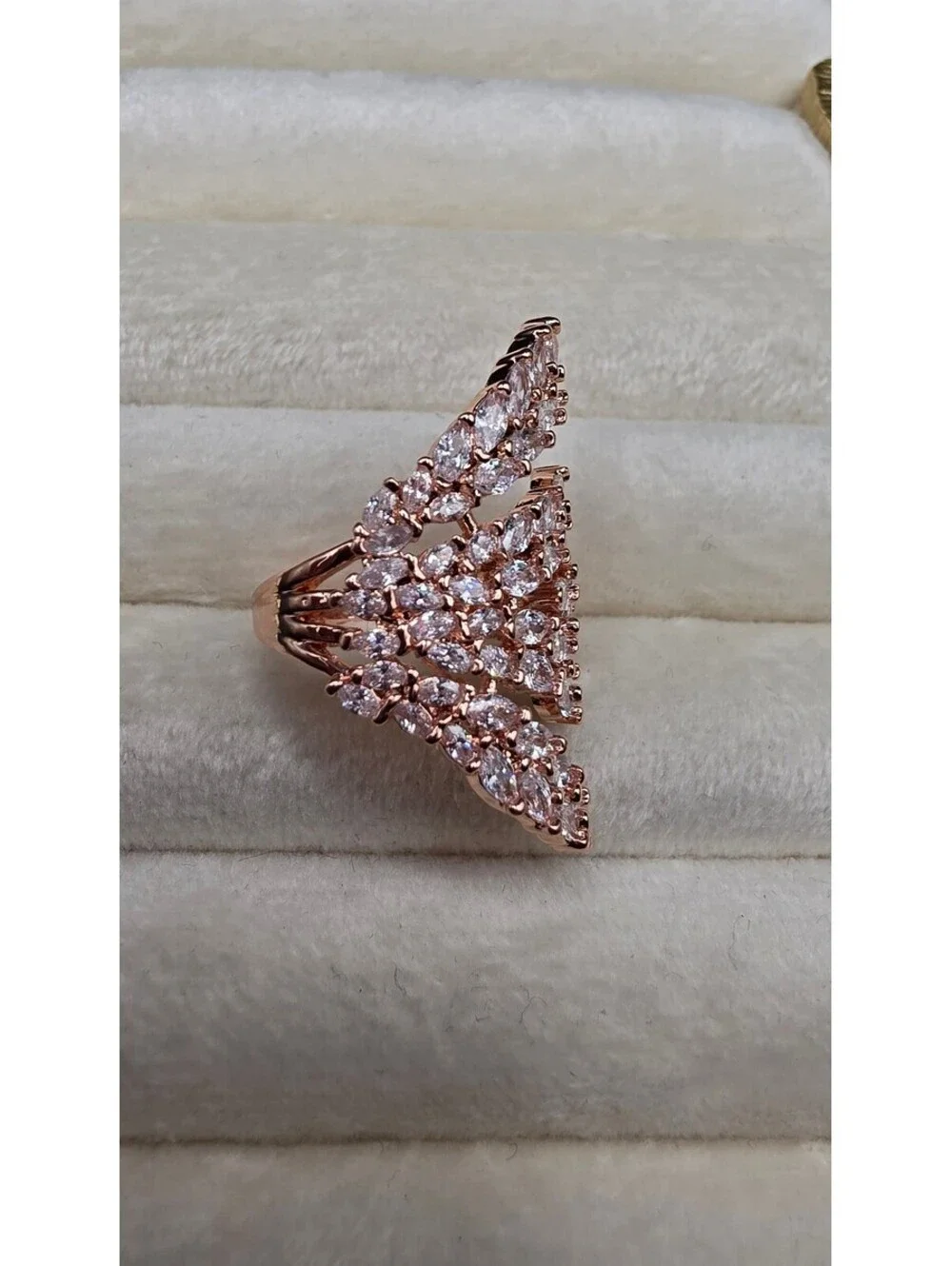 Adjustable 18K Gold Plated Wheat Spike Ring with Zirconia Stones